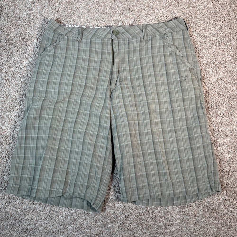 Vintage 90s Ocean Pacific Plaid Chino Shorts Baggy Grunge Skate Olive Size‎ 34